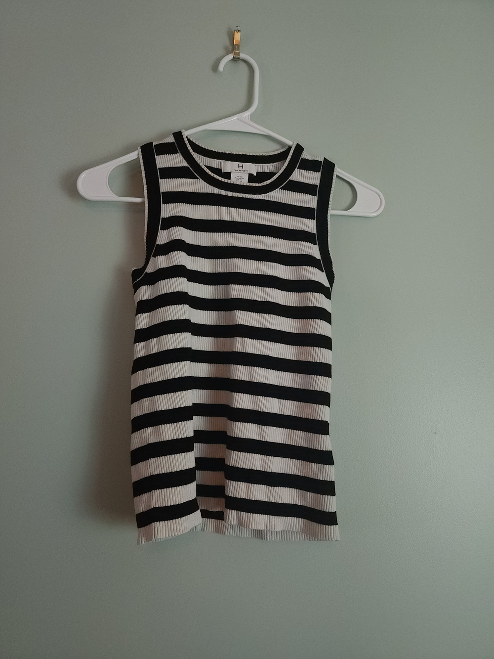 Halston Heritage Black & White Striped Ribbed Sleeveless Top